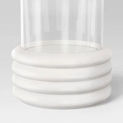 New - 12.2"x10.43" Pillar Concrete/Glass Large Lantern Candle Holder White - Threshold