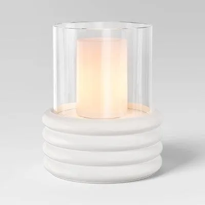 New - 12.2"x10.43" Pillar Concrete/Glass Large Lantern Candle Holder White - Threshold