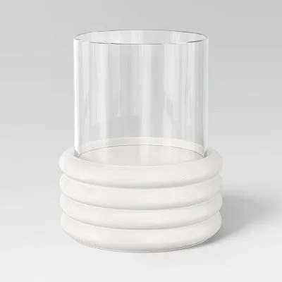 New - 12.2"x10.43" Pillar Concrete/Glass Large Lantern Candle Holder White - Threshold