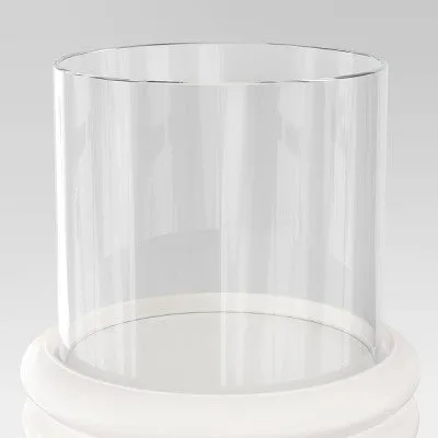 New - 12.2"x10.43" Pillar Concrete/Glass Large Lantern Candle Holder White - Threshold