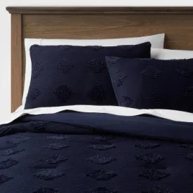 New - Full/Queen Tufted Diamond Crinkle Comforter & Sham Set Navy - Threshold