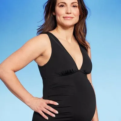 New - Isabel Maternity Deep V Neck One Piece Maternity Swimsuit, Black L