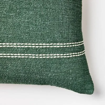 New - Oversized Embroidered Square Throw Pillow Sage Green/Cream - Threshold designed with Studio McGee