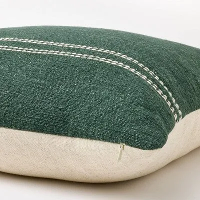 New - Oversized Embroidered Square Throw Pillow Sage Green/Cream - Threshold designed with Studio McGee