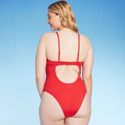 New - Shade & Shore Women's Underwire Extra Cheeky One Piece Swimsuit High Leg Red 38D