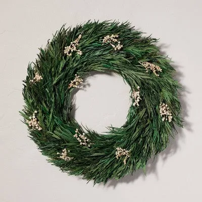 Open Box - 21" Preserved Grass Leaf & Snowberry Christmas Wreath - Hearth & Hand