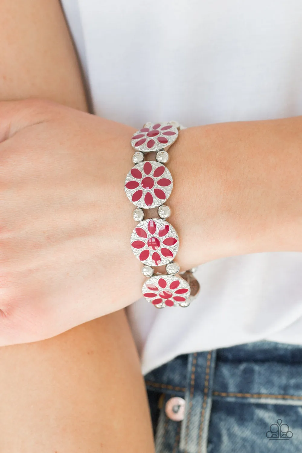 Open Door Jewelry - Dancing Dahlias - Red Bracelet - Paparazzi Accessories