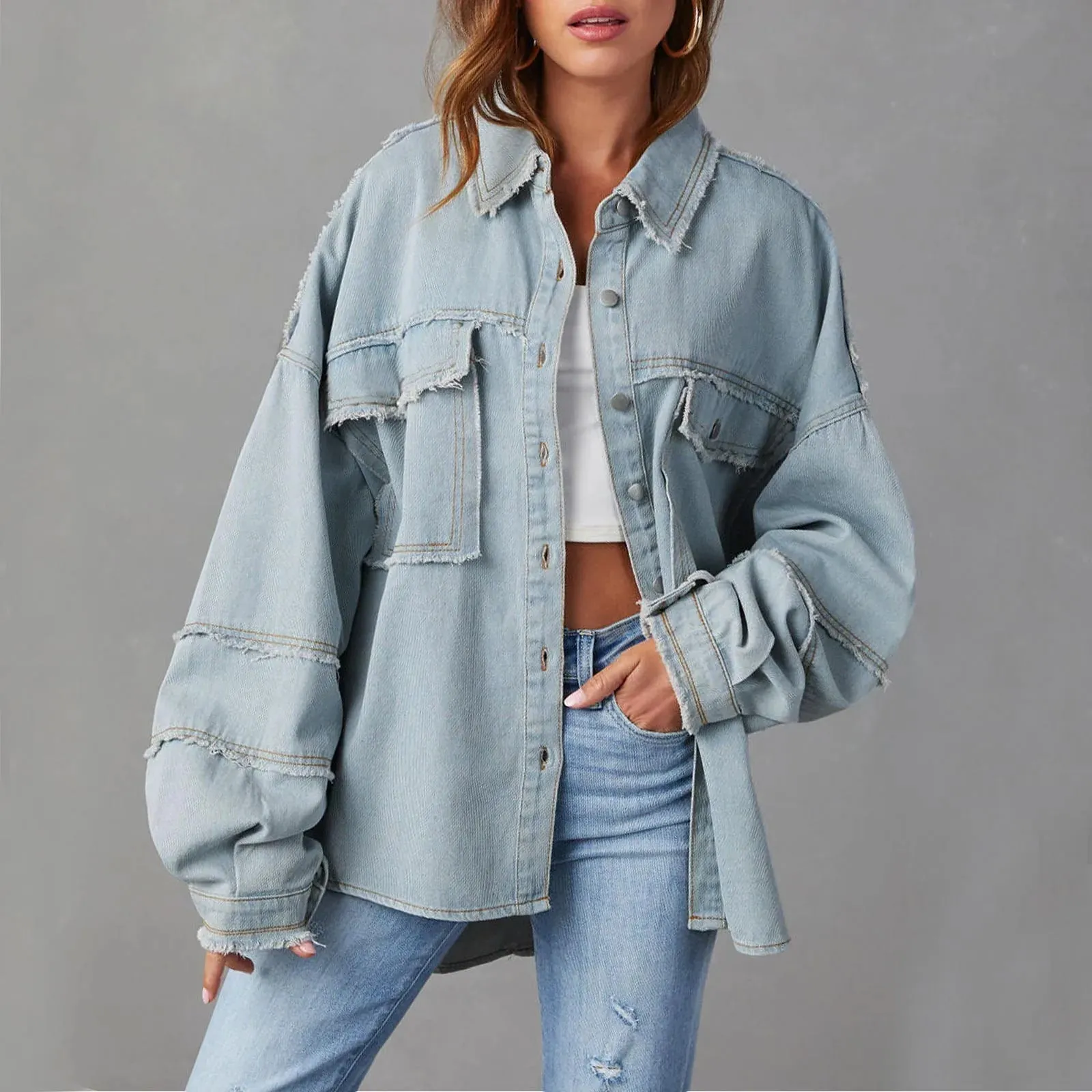 Oversized Stylish Chic Trendy Elegant Fashionable Versatile Classic Denim Jacket