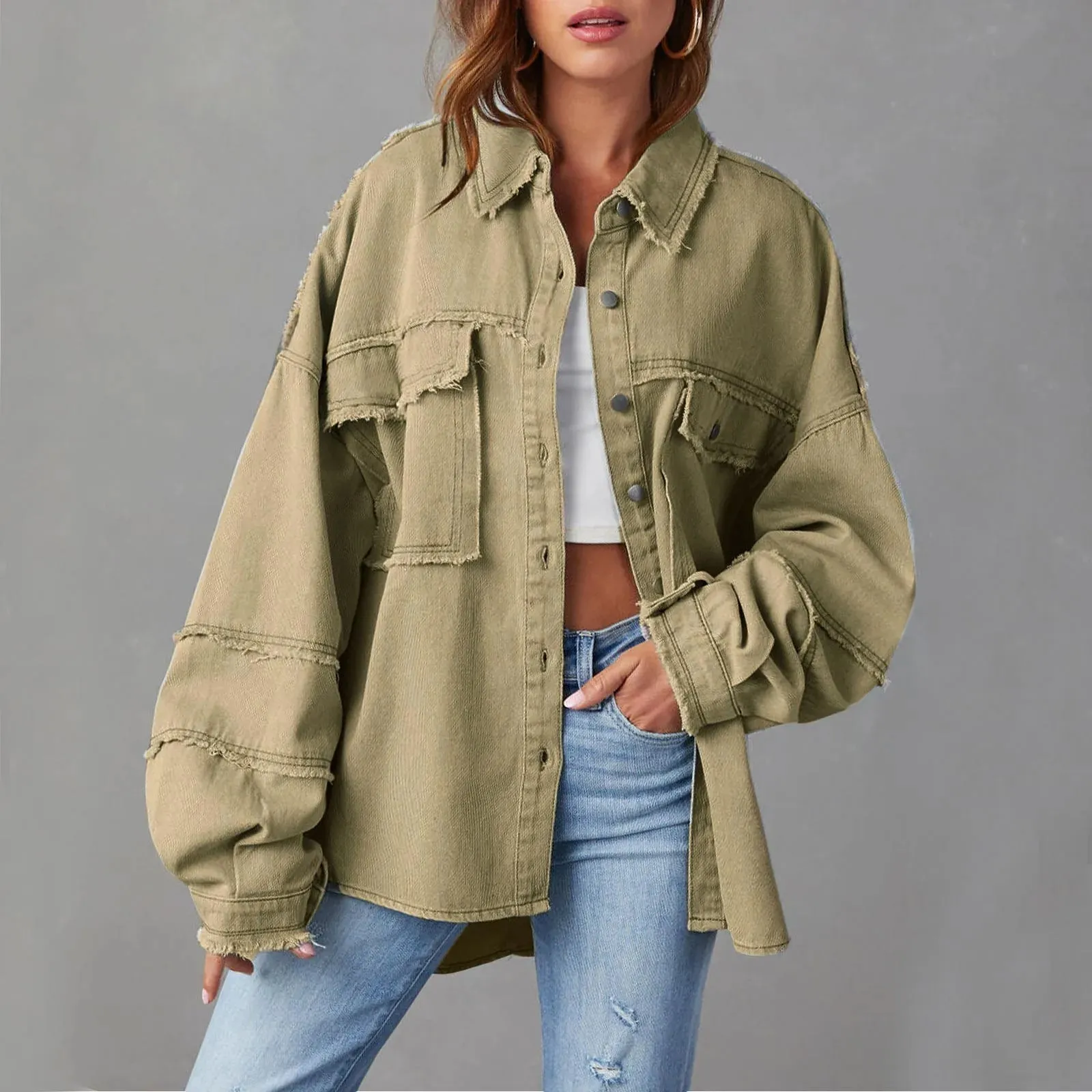 Oversized Stylish Chic Trendy Elegant Fashionable Versatile Classic Denim Jacket