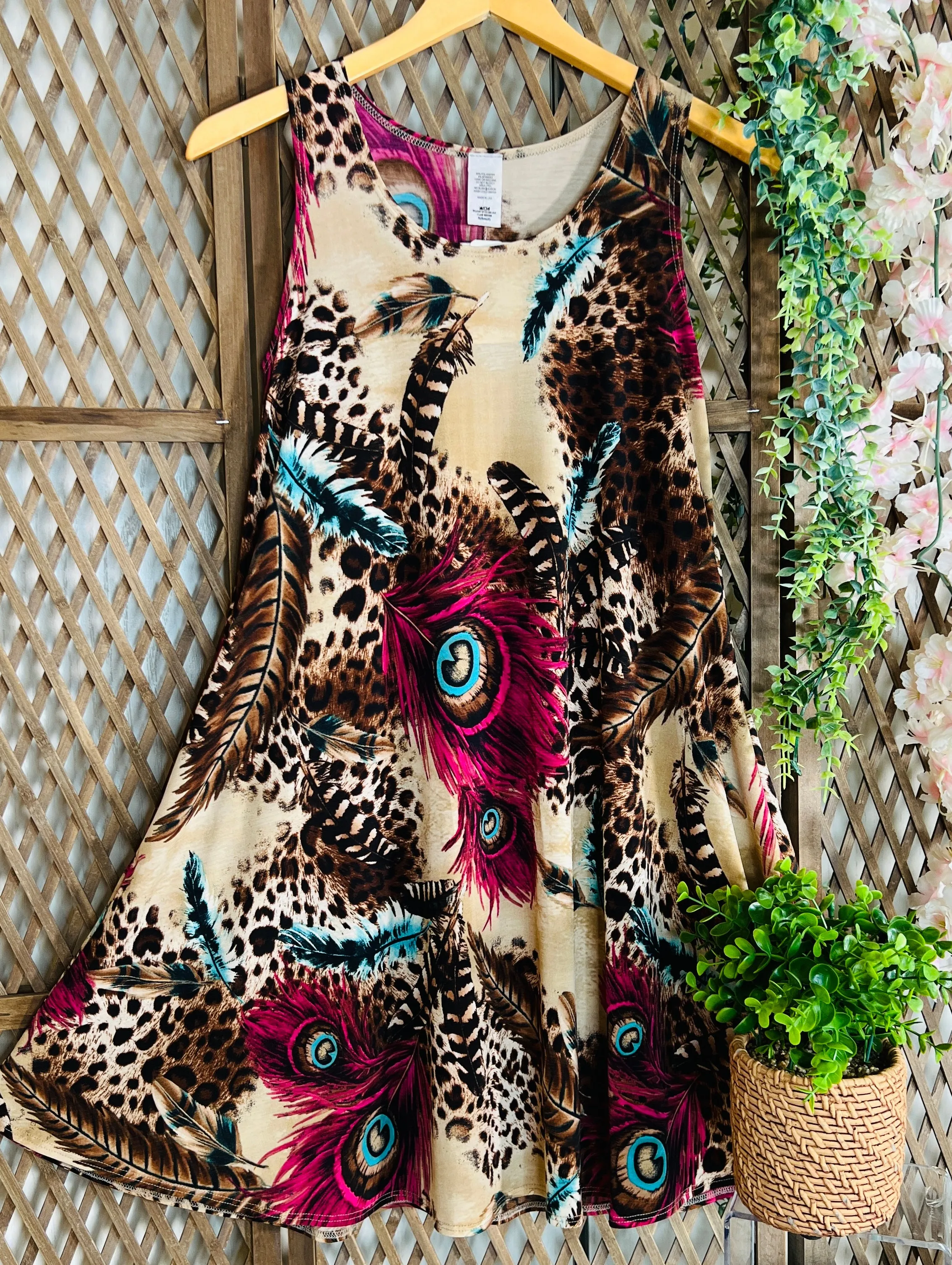 Peacock Feathers/Animal Print Dress