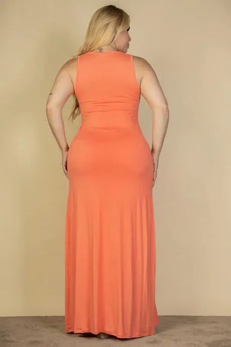 Plus size plunge neck thigh split maxi dress