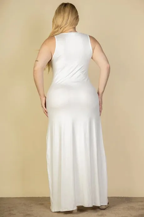 Plus size plunge neck thigh split maxi dress