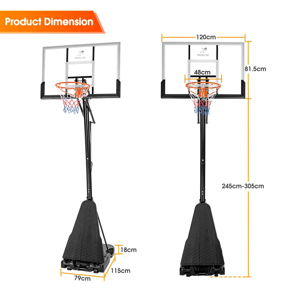 ProPulse Professional Basketball Hoop Stand 2.45M-3.05M Height Adjustable