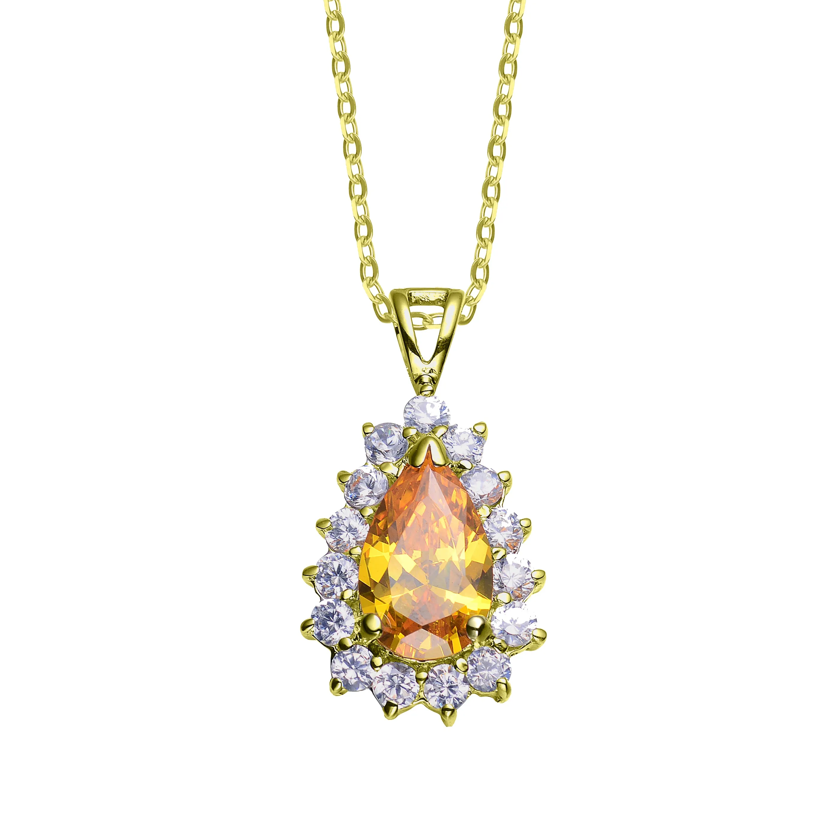 Rhodium-Plated Sterling Silver Pendant with Yellow and Clear Cubic Zirconia