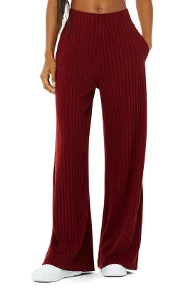 Ribbed Take Comfort Wide Leg Pant - Cranberry