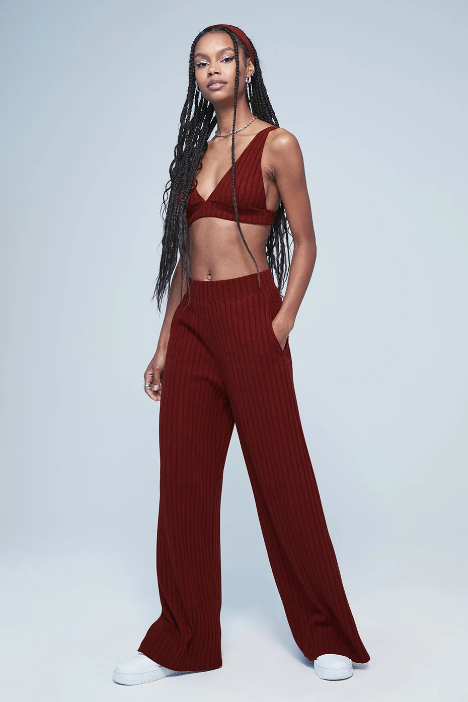 Ribbed Take Comfort Wide Leg Pant - Cranberry