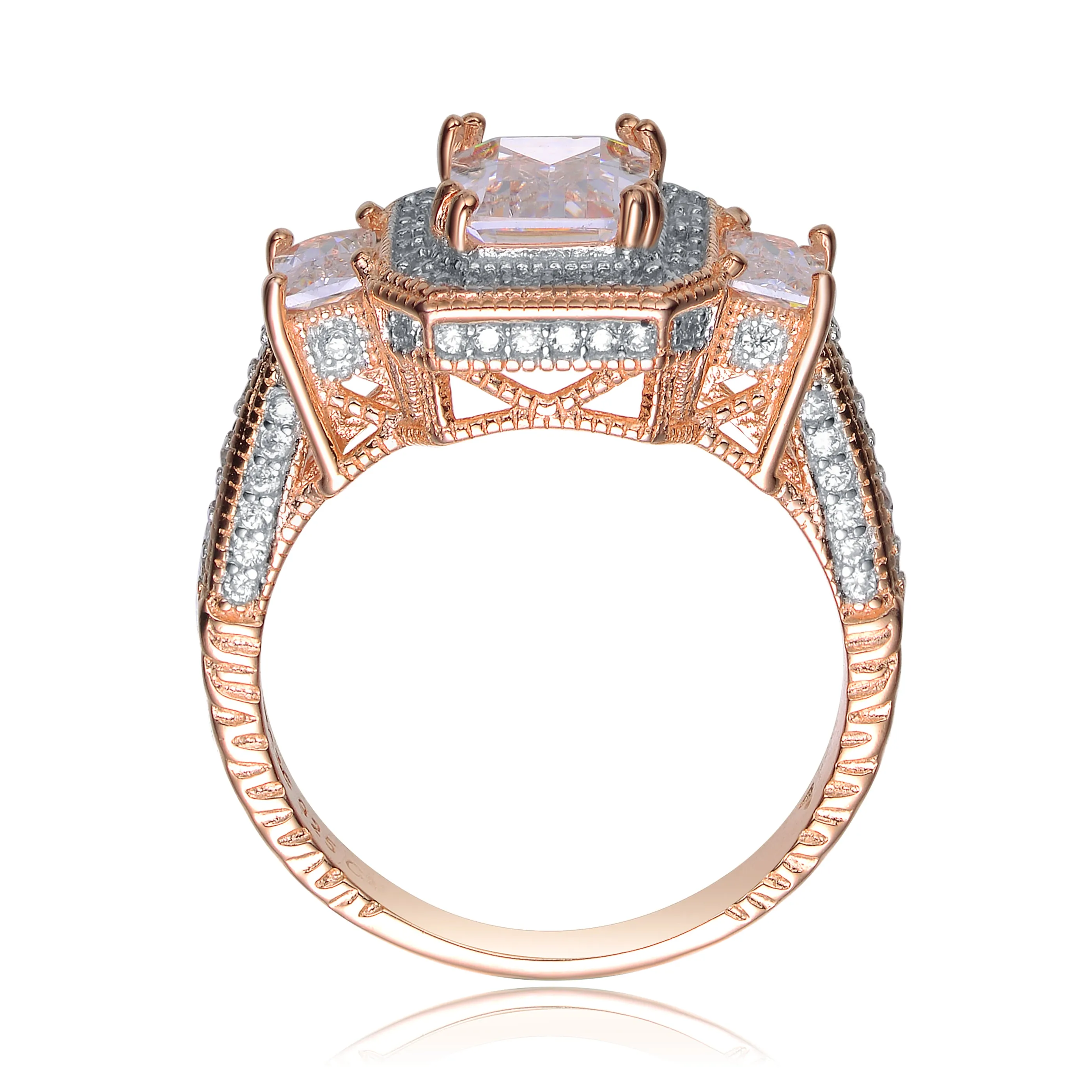 Rose Gold Plated 3-Stone Clear Cubic Zirconia Size 7 Ring