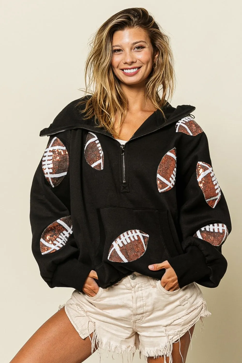 Sequin Football Half Zip Hoodie