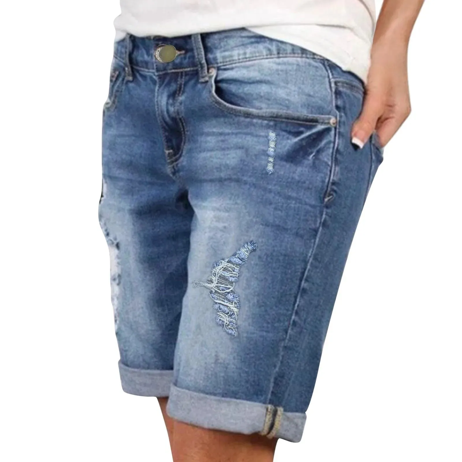 Summer Jeans Short Sexy High Waist Slim Holes Ripped Pant Pocket Casual Loose Women Short