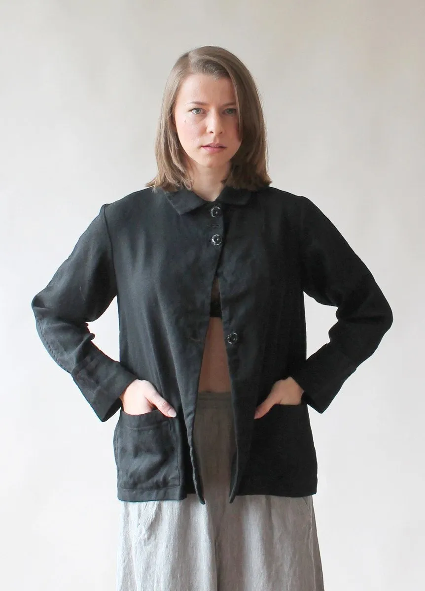 Vintage 1930s Black Wool Workwear Chore Jacket