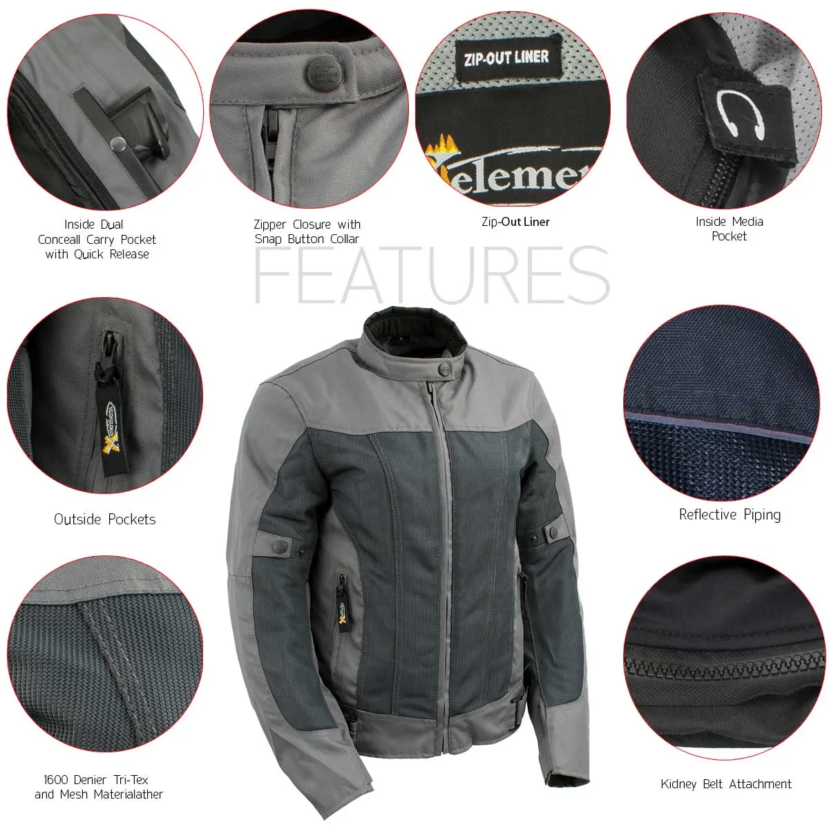 Xelement Women's Shade Grey Textile and Mesh Scooter Motorcycle Biker