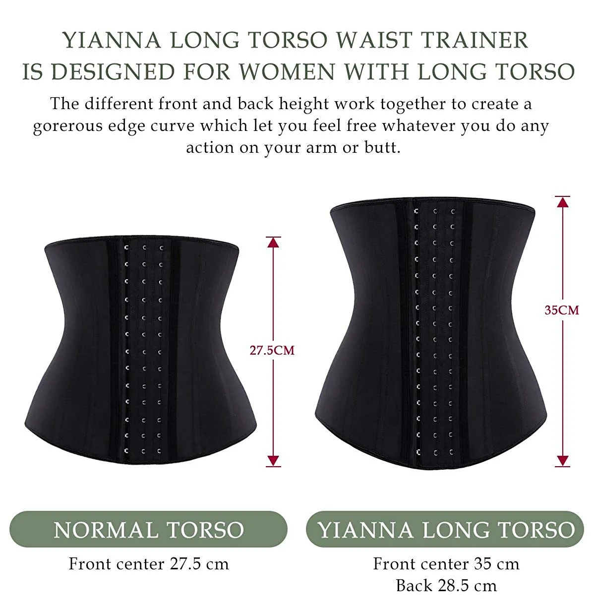 YIANNA Women Latex Long Torso Waist Trainer Sports Girdle 17 Steel Bones 3 Row Hooks