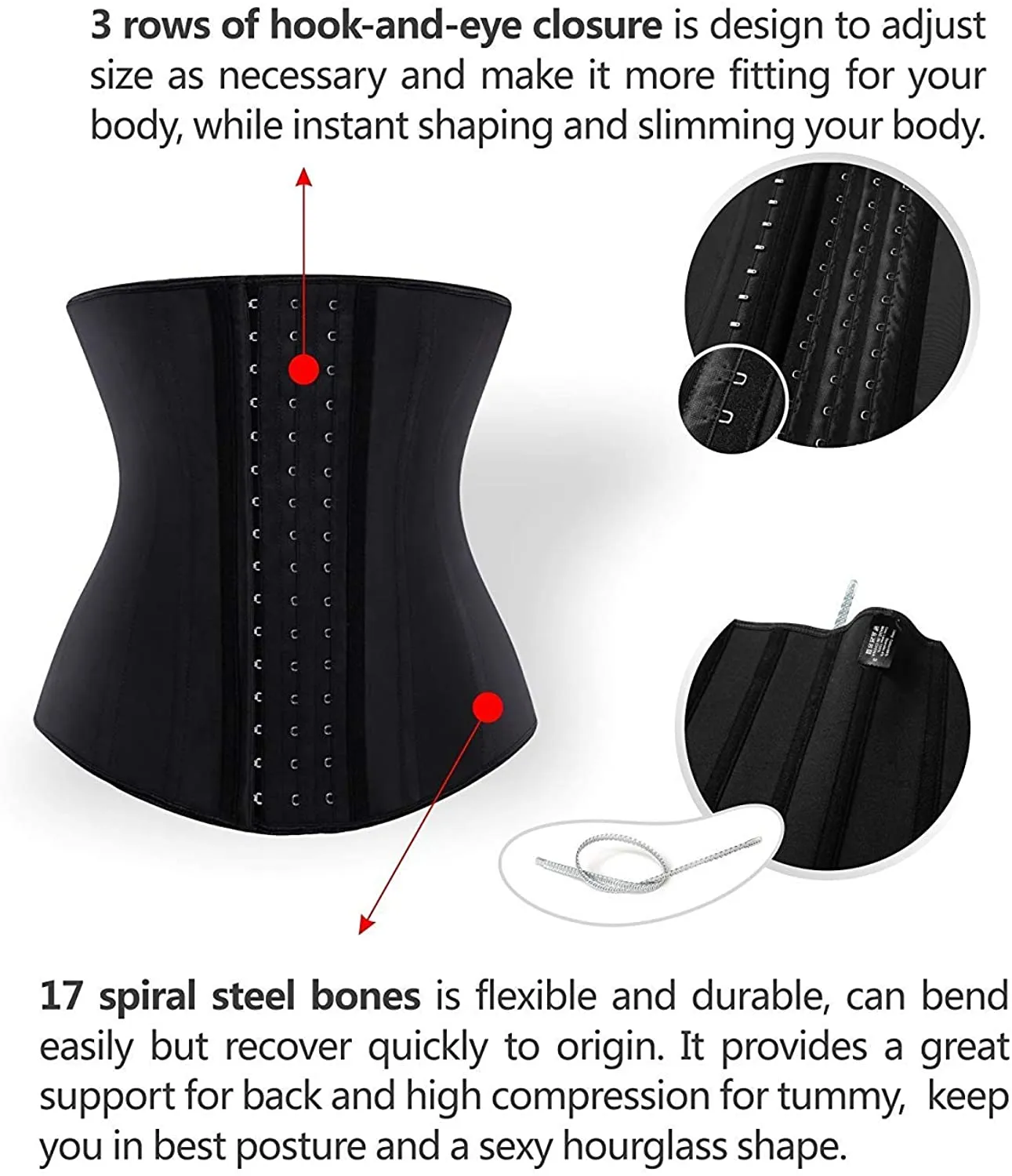 YIANNA Women Latex Long Torso Waist Trainer Sports Girdle 17 Steel Bones 3 Row Hooks