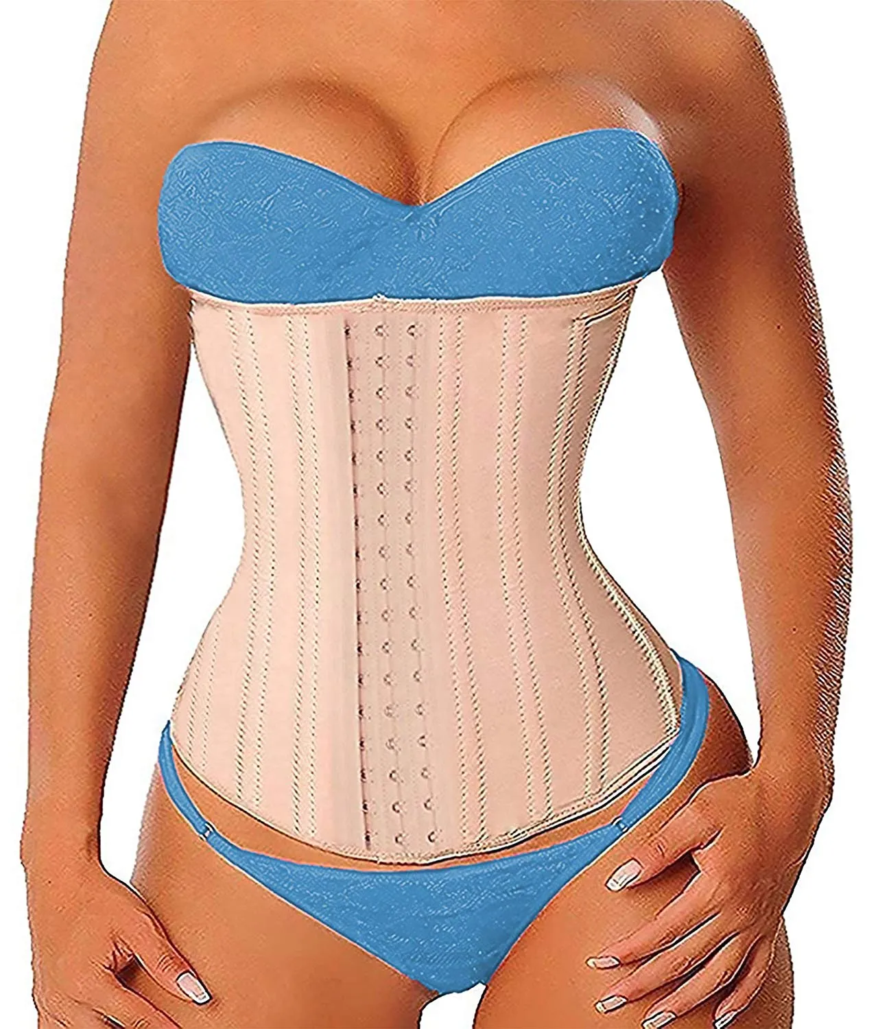 YIANNA Women Latex Long Torso Waist Trainer Sports Girdle 17 Steel Bones 3 Row Hooks