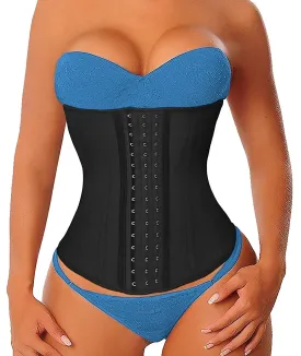 YIANNA Women Latex Long Torso Waist Trainer Sports Girdle 17 Steel Bones 3 Row Hooks